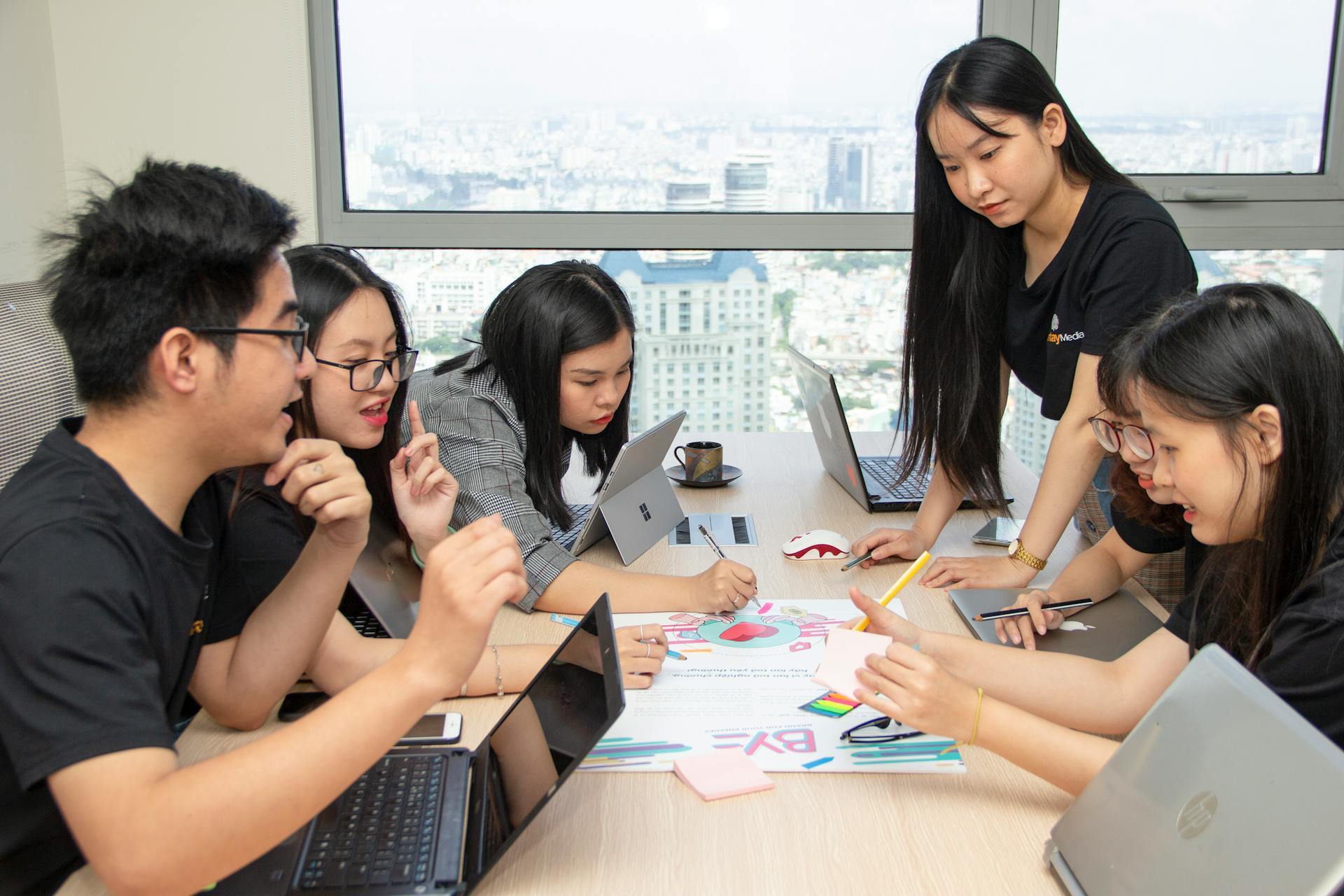 Office with young Asian workers